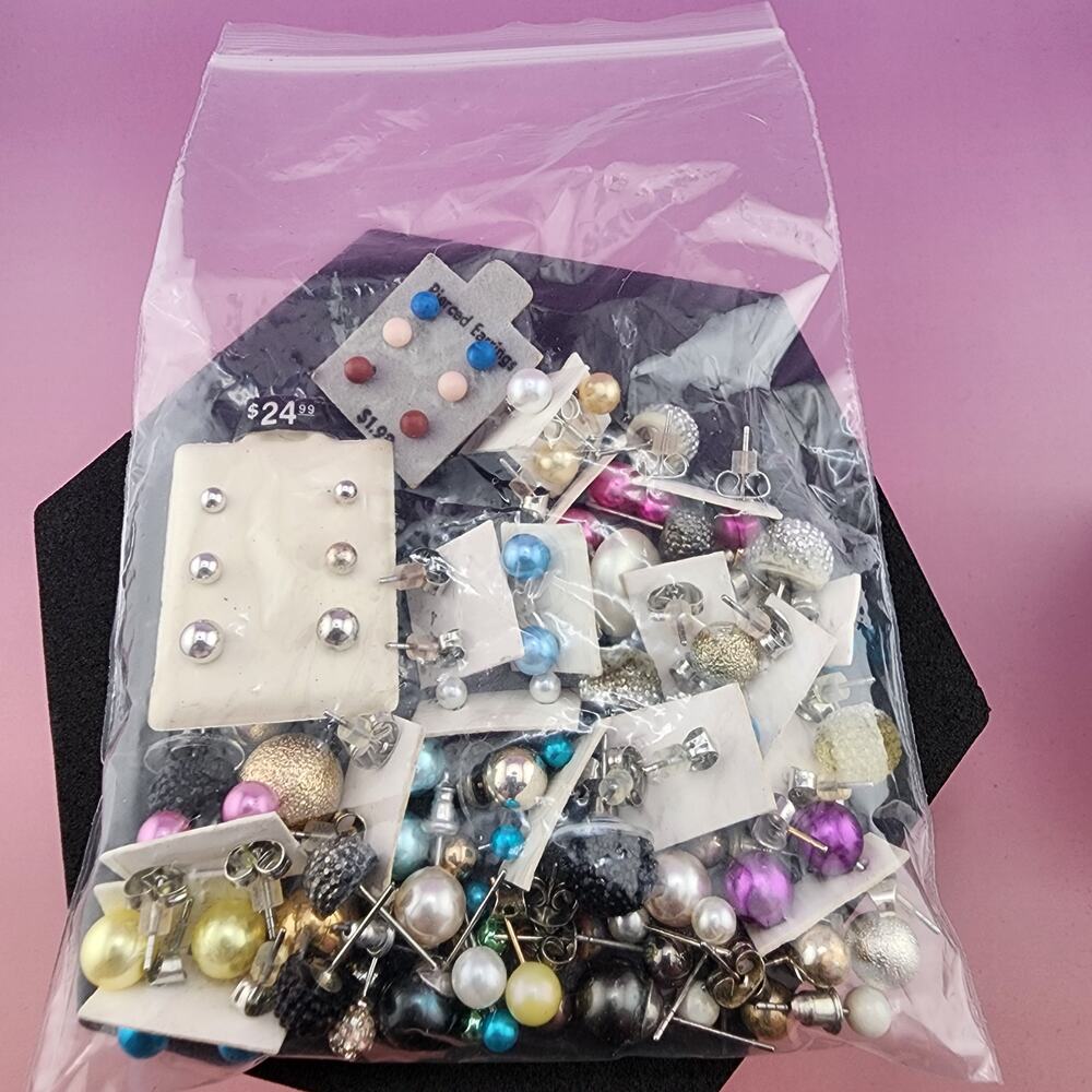 Mixed Stud Earring Lot Faux Pearl Rhinestone Ball Bead Multicolor Jewelry
